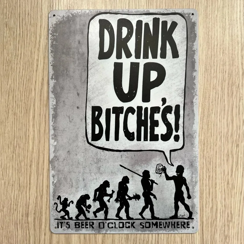 Vintage Collectible Plates - Tinbord - Menselijke Evolutie Bier Drink